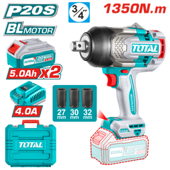 PISTOLA IMPACTO INALAMBRICA 3/4 20V 1350 NM INCLUYE 2 (5.0 AH) BATERIAS 1 CARGADOR Y 3 COPAS 27,30,32 MM INDUSTRIAL SUPER TOTAL (UTIWLI20135)