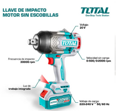PISTOLA IMPACTO INALAMBRICA 3/4 20V 1350 NM INCLUYE 2 (5.0 AH) BATERIAS 1 CARGADOR Y 3 COPAS 27,30,32 MM INDUSTRIAL SUPER TOTAL (UTIWLI20135)